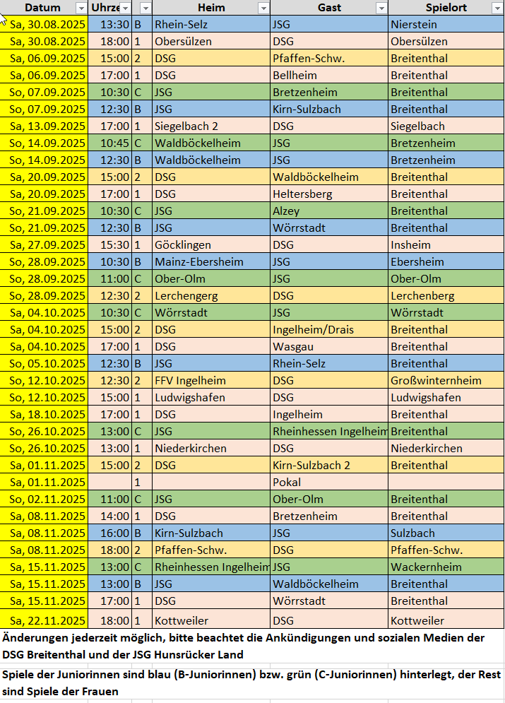 Spielplan Hinrunde